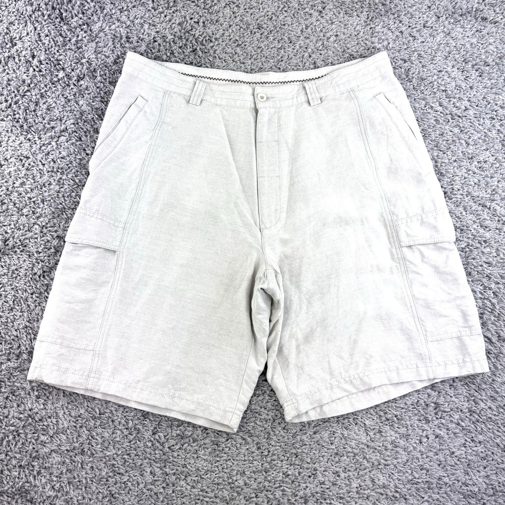 Cubavera Shorts Men 36 Beige Cream Linen 9" Inseam Beach Resortwear Casual